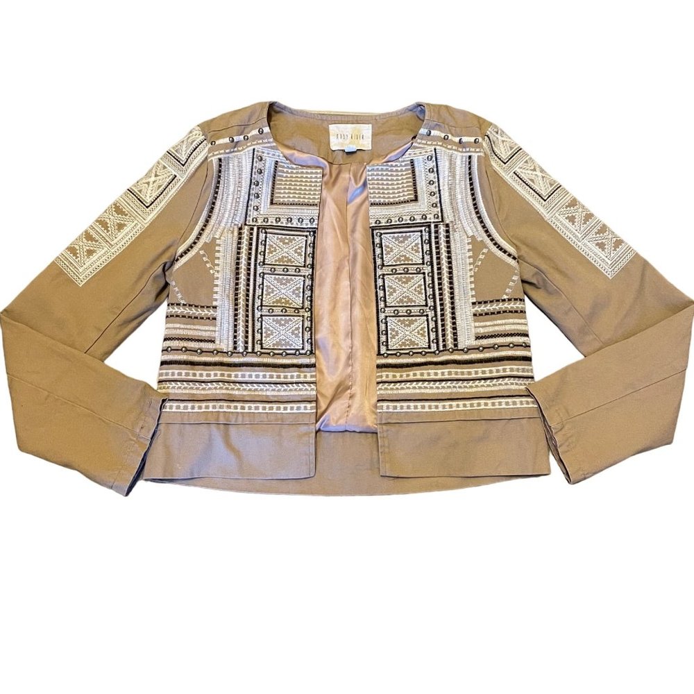 Moon River Boho Beaded Novelty Tan Art To Wear Jacket S